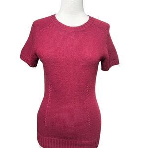 BCBGMAXAZRIA Short Sleeve Burgundy Fitted Wool Sweater Size Small